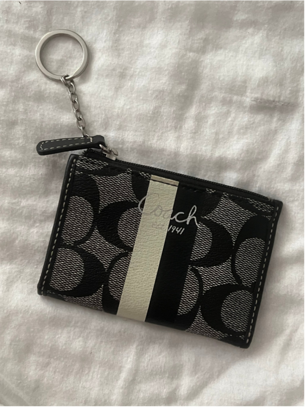 Black & White Coach Signature Key Chain Wallet Card Case